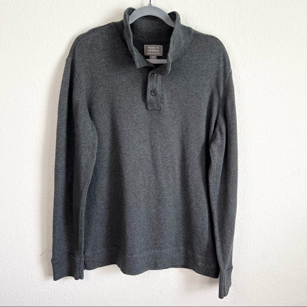 Roots 73 Athletic Polo Henley Thermal Shirt Men's Medium Long Sleeve Gray